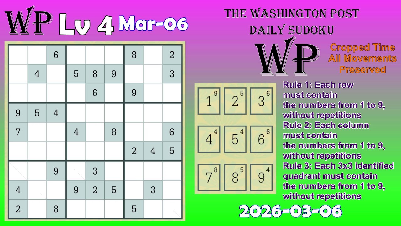 The Washington Post Daily #Sudoku 2026-03-06 Level 4 - YouTube