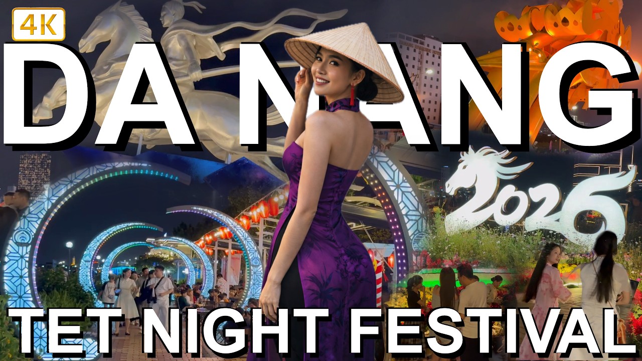 Da Nang Night Walk 🇻🇳 | Tet Festival & Riverside Street Life in Vietnam (4K)