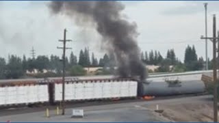 Train derails, catches fire in Roseville
