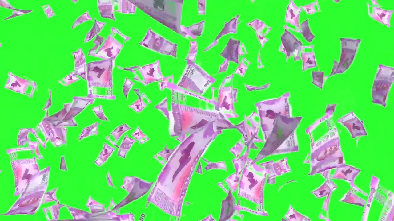 Indian Money falling green Screen | Indian 2000 Rupees Currency