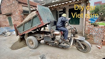 homemade tricycle carrying sand | Công nông 3 bánh chở cát ngõ hẹp | máy xúc komatsu pc 100 xúc cát