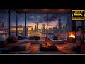 🔥Fireplace Ambiance❄️Snowfall Beneath the City Lights 4K ULTRA | Deep Relaxation and Peace