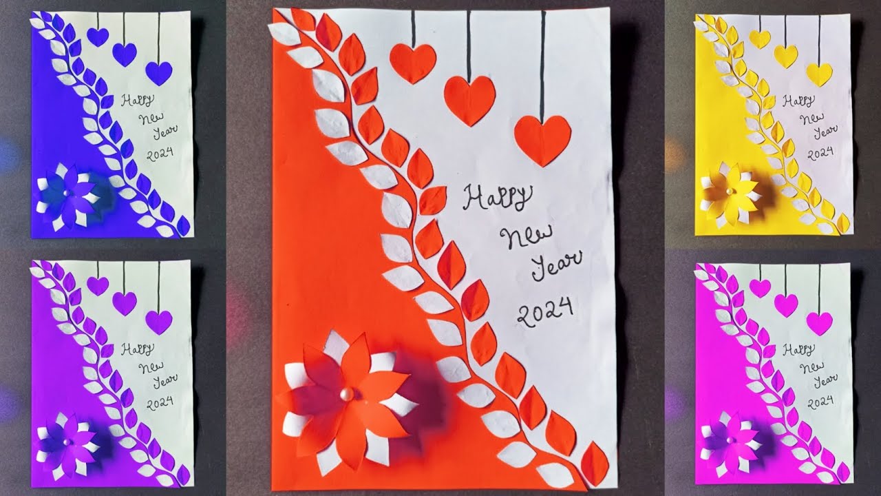 DIY Happy New year 2024 greetings card making idea || Handmade New year ...