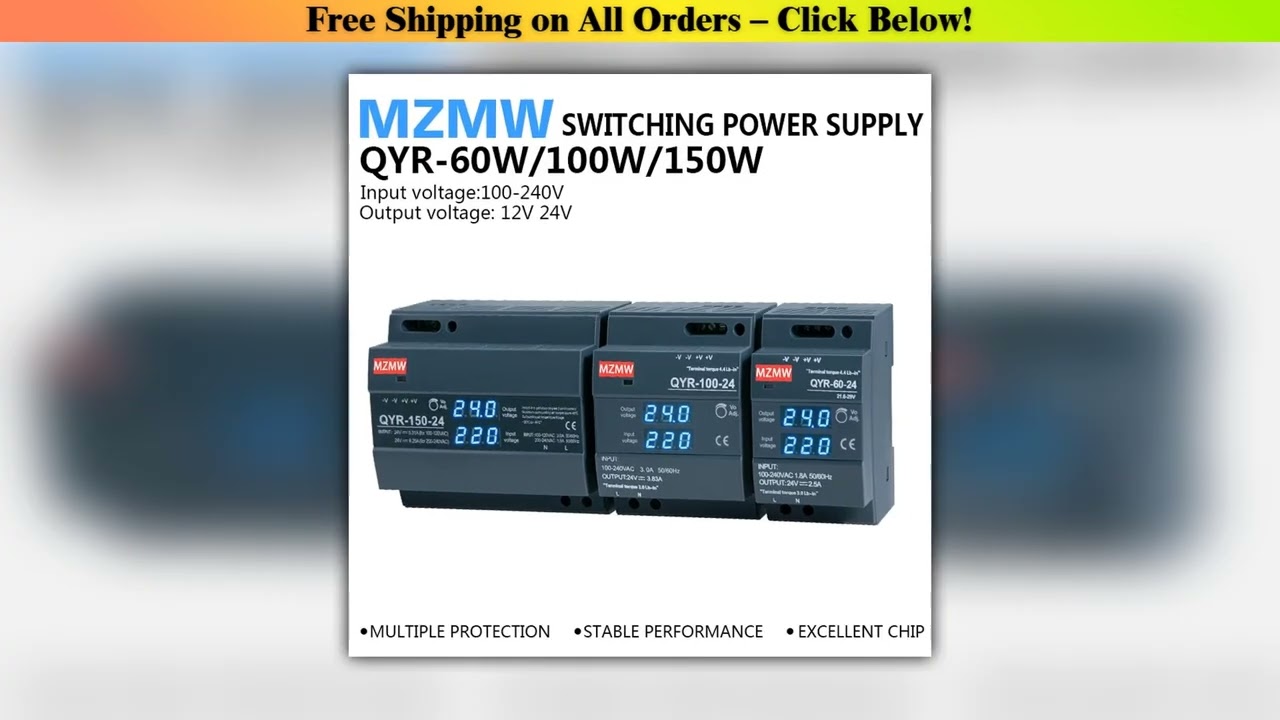 QYR-60W 100W 150W DIN Rail Switching Power Supply AC-DC 12V 24V with Digital Display Step Shape