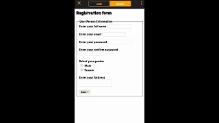 Making Registration form in android phone using html