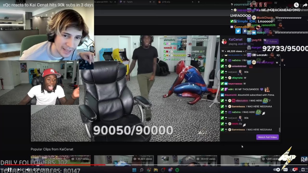 Kai Cenat reacts to xQc reacting to him reaching 90K Subs - YouTube