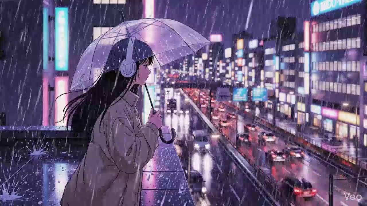 Night Rain Ambience 🌧️ Japanese Neon City Lofi