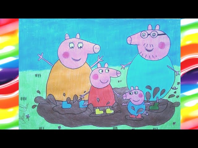 Desenhar E Colorir Peppa Pig, George Pig E Mommy Pig Na Chuva 🐷☔🌈 Desenhos  Para Crianças 