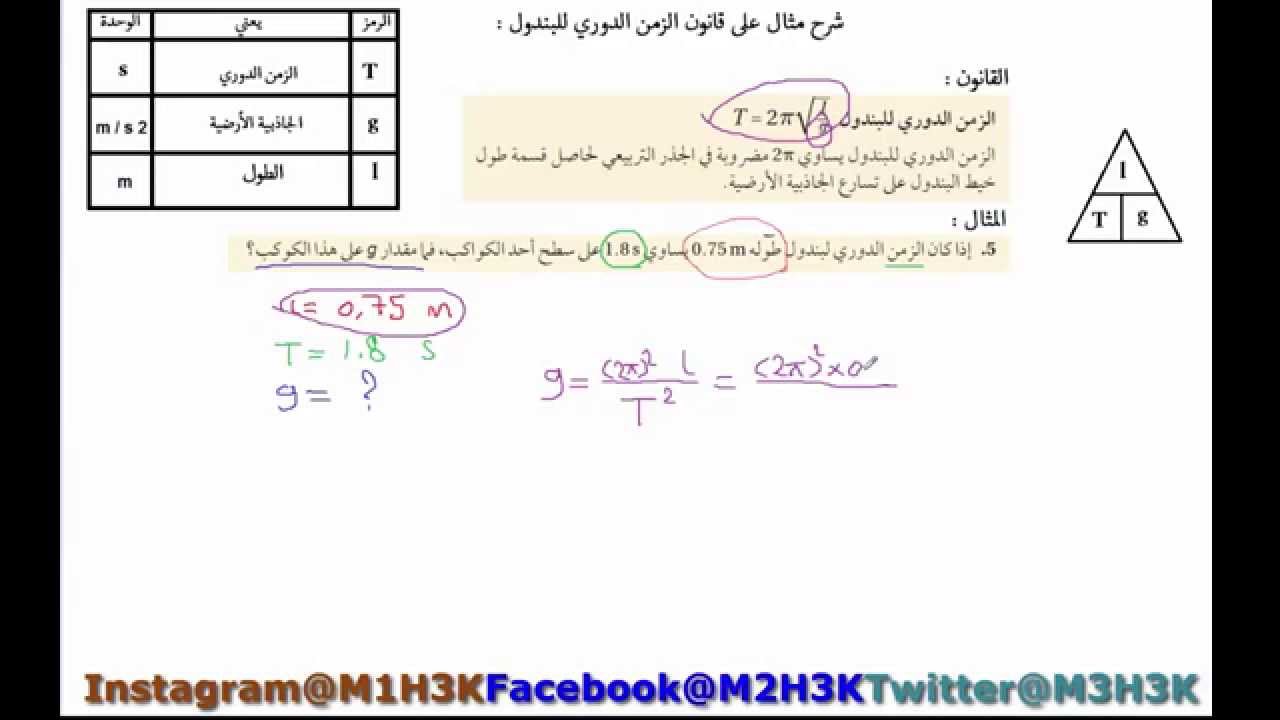 الدوري للبندول الزمن قانون تجربة البندول