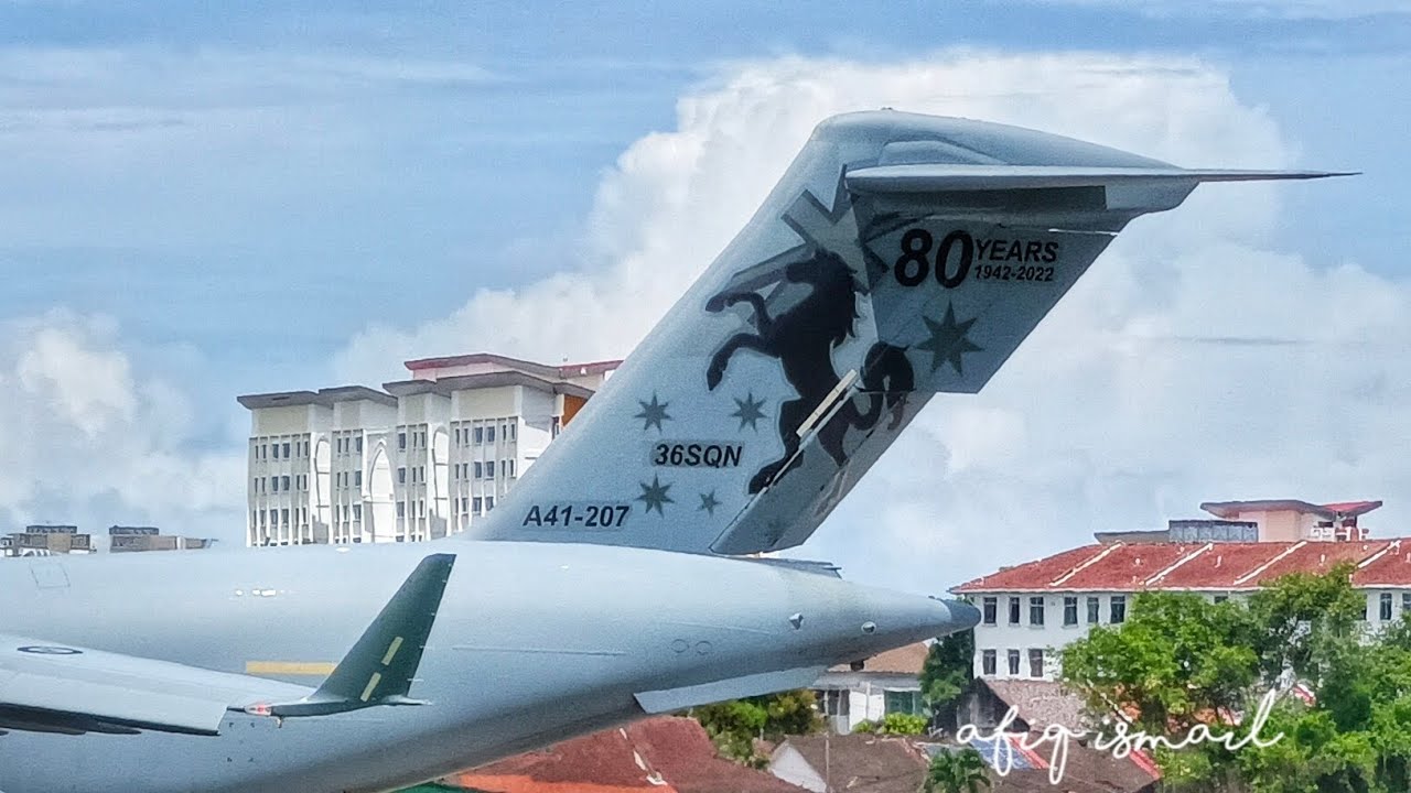 RAAF Boeing C-17 Globemaster A41-207 80th Anniversary Tail Take-Off At Butterworth AB
