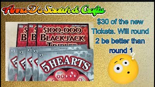 5 Hearts and Blackjack Tripler $30 session Colorado Scratch Off Tickets