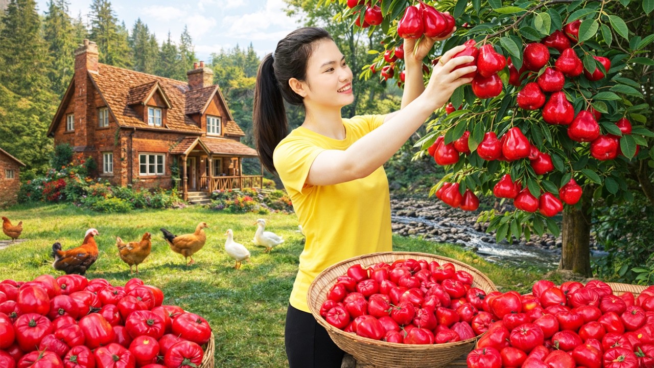Harvesting 1000 kg Red Whip Fruit and Selling at the Market Thuy Countryside
