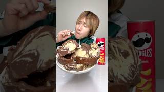 trying the Pringles chocolate block!