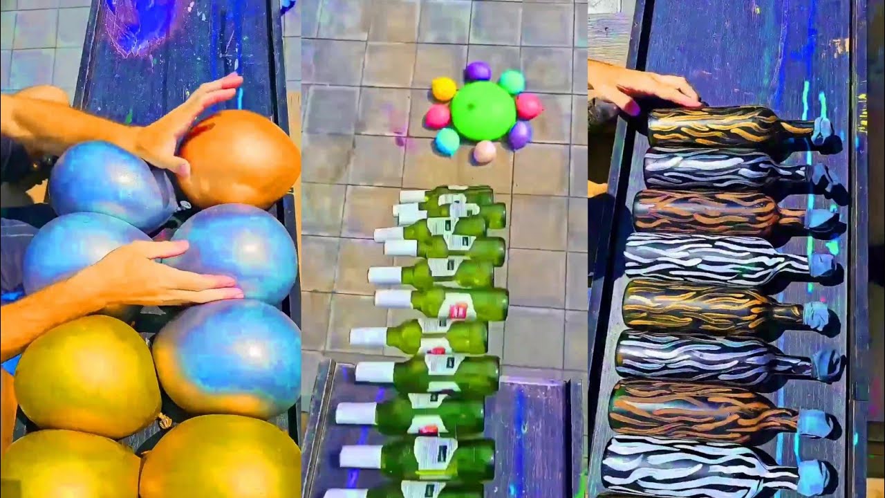 Breaking Glass Bottle & Balloon Drops | Crushing crunchy & soft things | Throwing bottle from