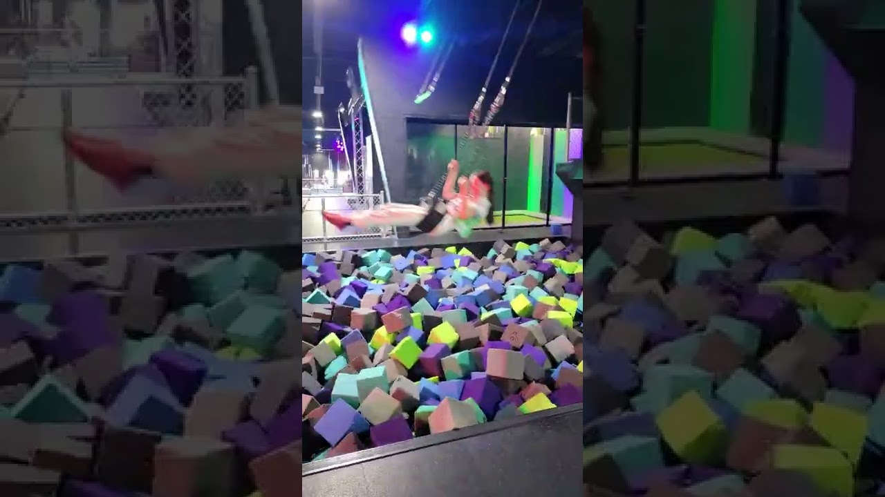 Swinging into foam pit 