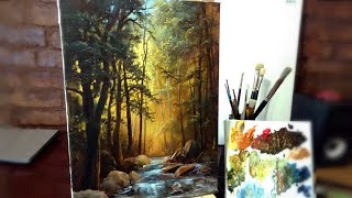 #43 ЛЕСНОЙ РУЧЕЙ. Как нарисовать лесной пейзаж маслом | How to Paint FOREST LANDSCAPE. Oil Painting