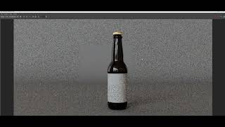 3D bottle texturing (glass transparency, label placement, gold material for the bottle cap