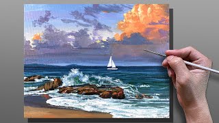 Acrylic Painting Sailing At Sunset / Correa Art Acrylic Painting Sailing At Sunset / Correa Art