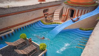 100 Days Build a Private Underground Water Slide Park in a Luxury Underground House