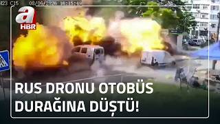 Rus dronu Ukrayna'da bir otobüs durağına düştü! | A Haber