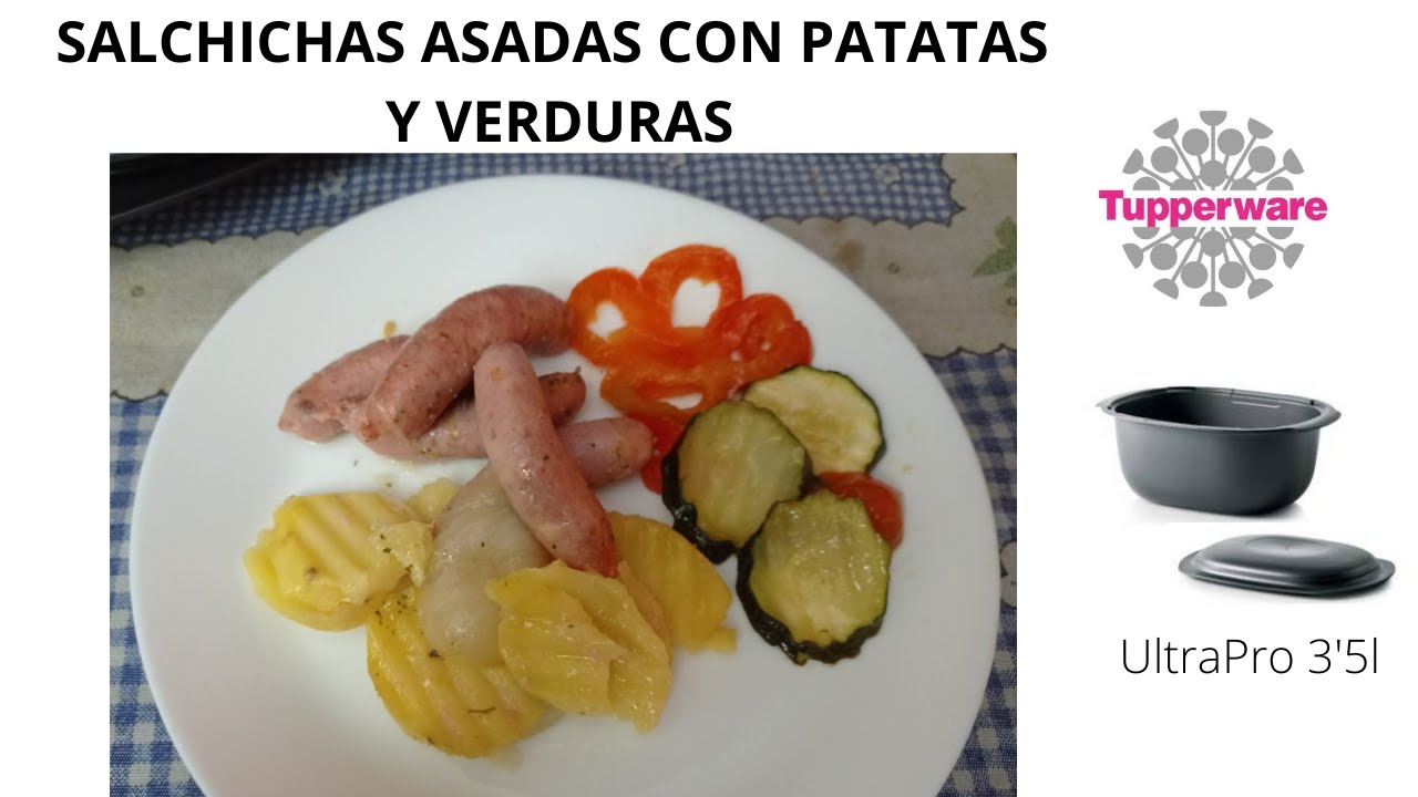 Salchichas con patatas y verdura asadas en el microondas con Ultrapro de Tupperware