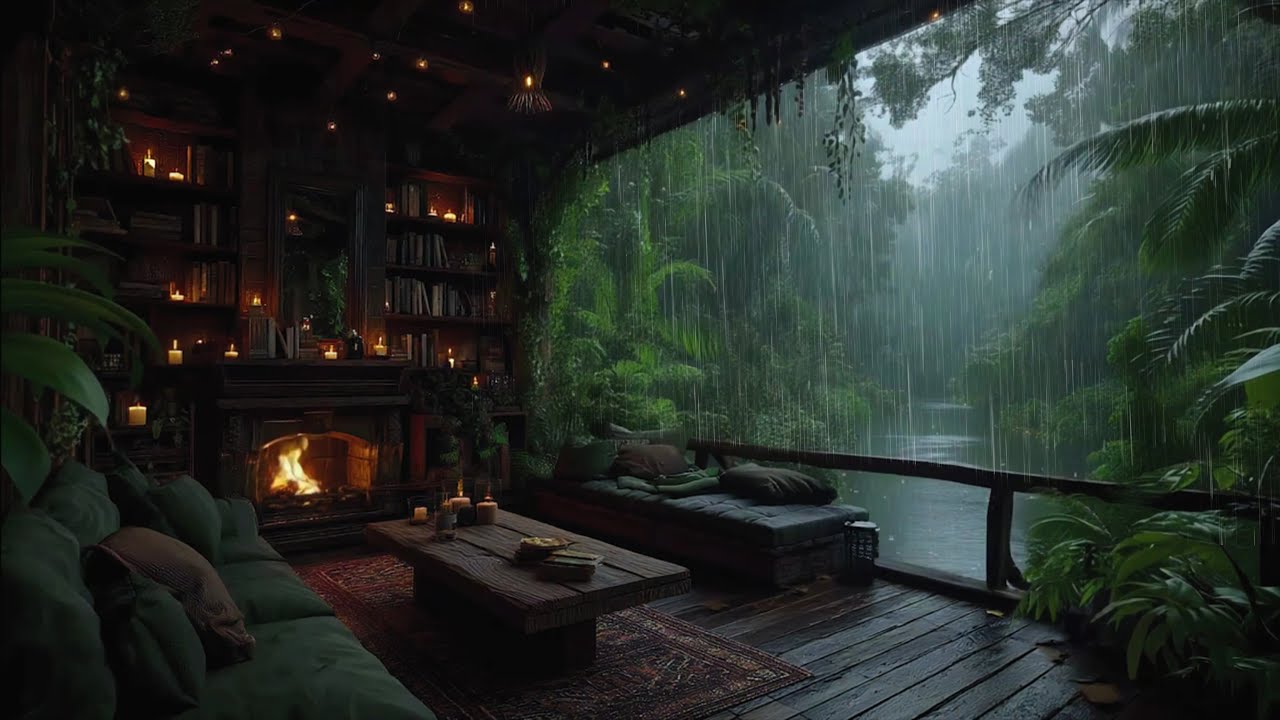 Achieve Deep Sleep with Rain & Fire Place In Cozy Wooden Cabin 🛖  Discover Peaceful Sleep with Rain