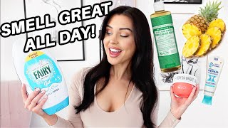 How to SMELL GOOD ALL DAY without perfume! Diet tips, feminine hygiene, shower routine & body care!!
