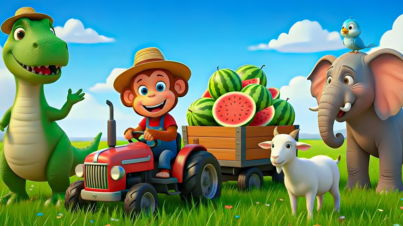 🐒🚜 Monkey Farmer Harvests Big Watermelons 🍉 on the Farm | Busy Farm Work Day with Tractor 🌾