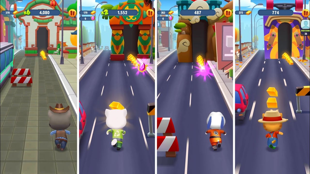 Talking Tom Gold Run Cowboy Tom vs Eco Angela vs Kung Fu Hank vs Farmer Ginger Android Gameplay