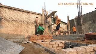 How To Pour Concrete With Iron Poles And Build A Brick Wall