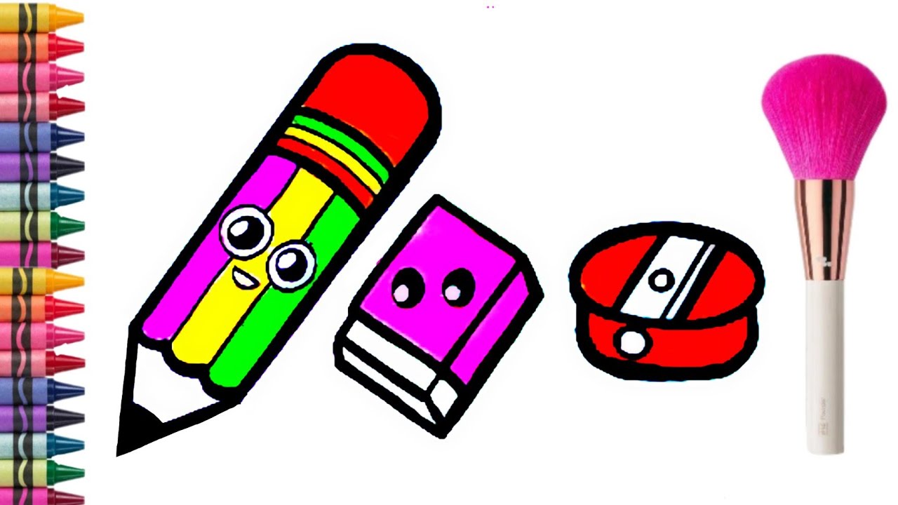 How to Draw Pencil , Eraser and Sharpener for kids | Drawing for kids ...