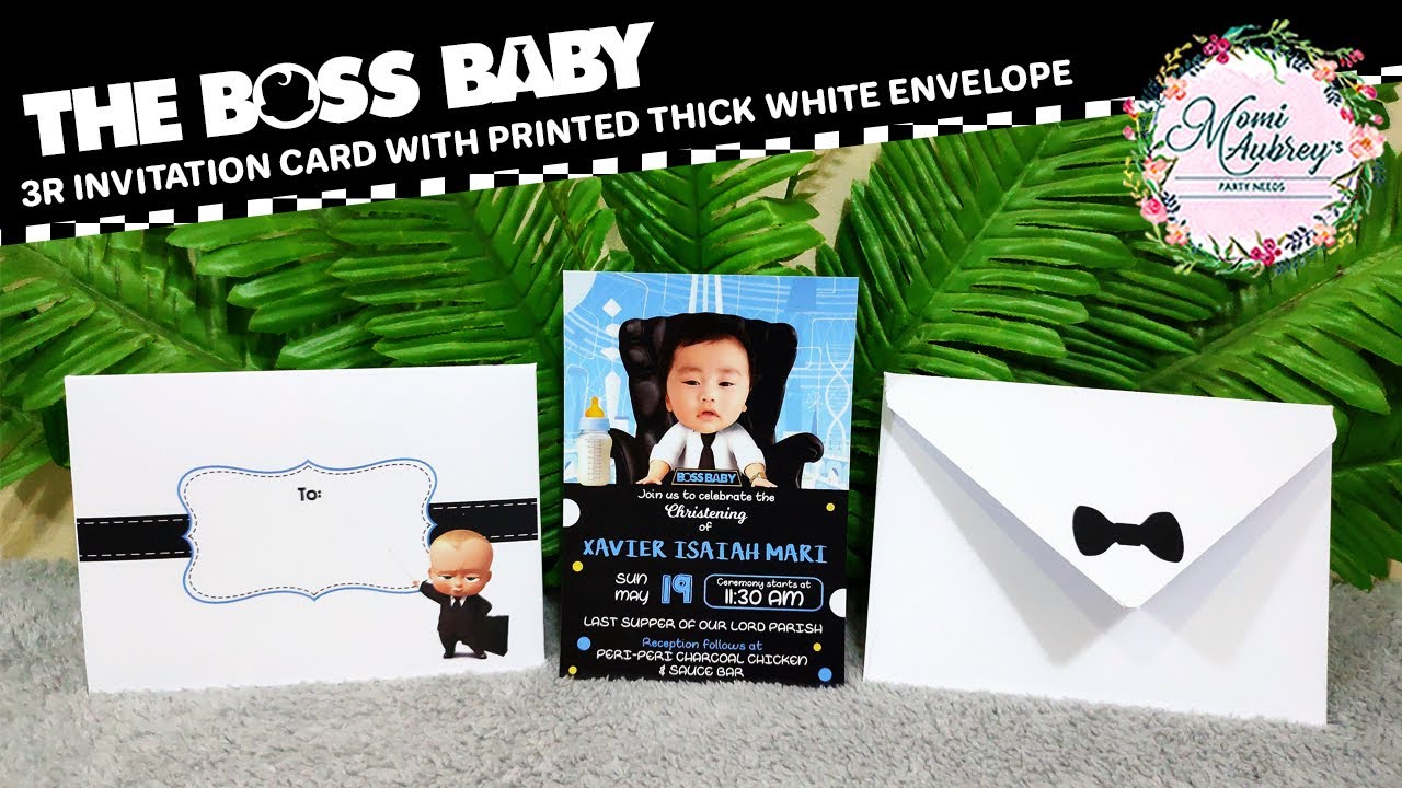 The Boss Baby Theme 3R Invitation Card with Printed Thick White Envelope