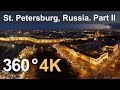 360°, Saint Petersburg, Hermitage museum at night, 4K aerial video