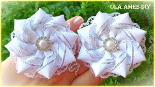 Канзаши/Цветы из репсовой ленты МК/Grosgrain Ribbon Flower/Flor de Fita de Gorgurão/Ola ameS DIY