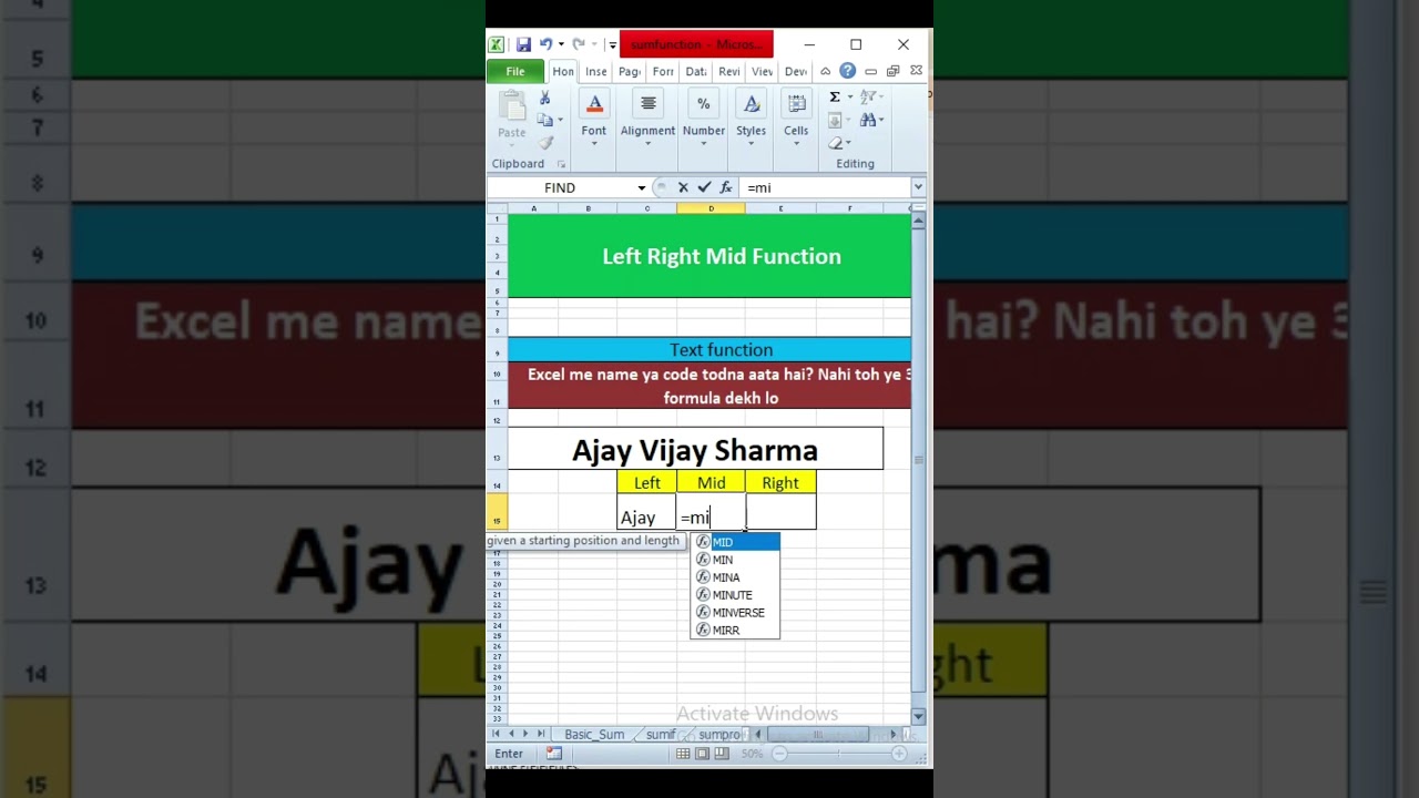 Excel LEFT MID RIGHT Function 🔥 Text Extract Karna Seekho 30 Sec Me! 