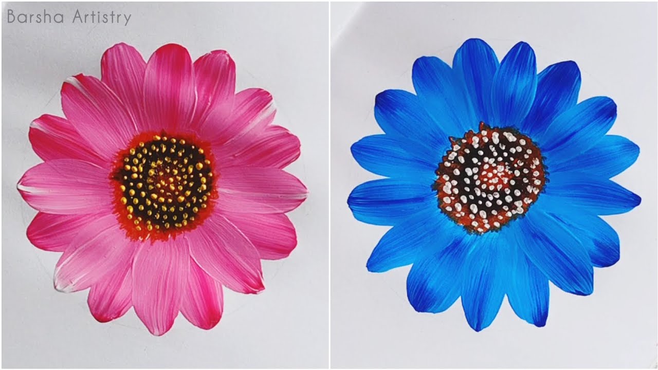 Easy Acrylic Flower Painting Tutorial | How to Draw | Learn to Draw Pink & Blue Flowers Step by Step