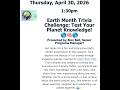 Earth Month Trivia Challenge: Test Your Planet Knowledge! (4/30/2026)