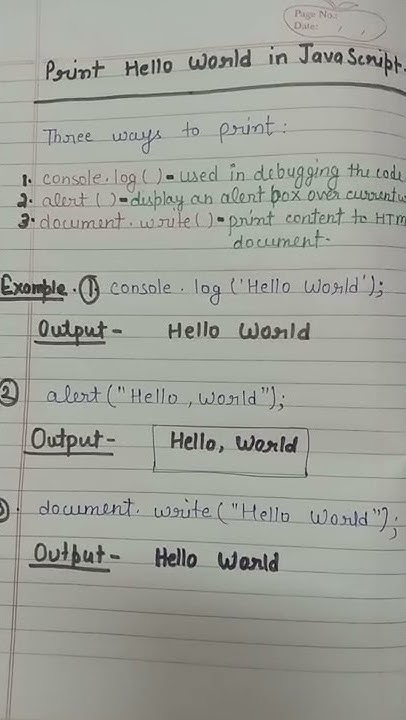 write a program to print Hello World in JavaScript || javascript - YouTube