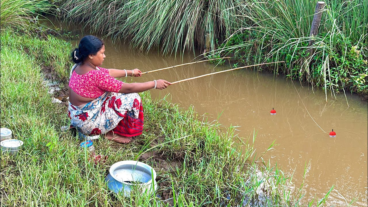 Fishing Video || The lady always catches a lot of fish from the village ...