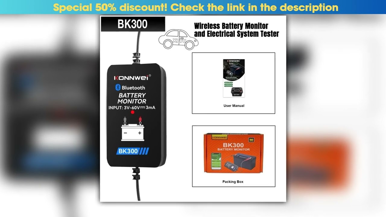 KONNWEI BK300 Battery Monitor BT 50 for 12V24V leadacid car truck starting battery For Android IOS