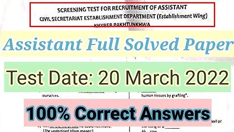 ETEA Assistant Solved Paper || 20-03-2022 || 100% Correct Answers ||