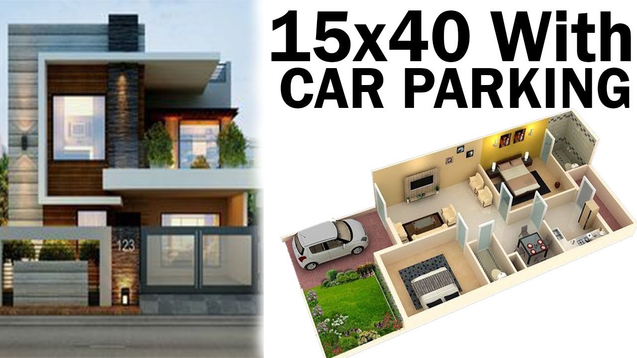 15X40 East Facing House Design With Car Parking 3D