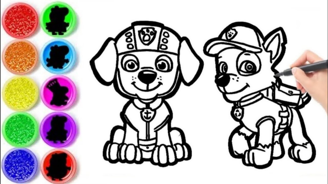 Рисование и создание эскизов персонажей «Щенячьего патруля»: Зумы и Рокки.