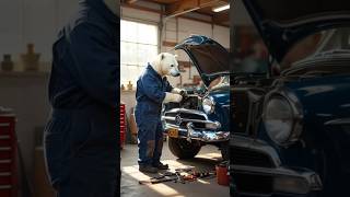 Classic Car Mechanic Is a Polar Bear?! 🤯 (Wait for it) #Shorts #bear #funny #drive #trending