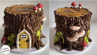 TREE STUMP CAKE Tutorial (Buttercream) | MUSHROOM CAKE | WOODLAND CAKE | FAIRY CAKE Decorating Ideas