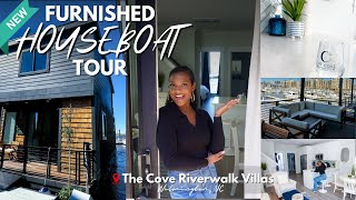 I Lived In A Floating Houseboat! | NEW Furnished Houseboat Tour - The Cove Riverwalk Villas in NC