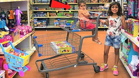 Kids Pretend play Shopping for healthy food and Toys! funny video!