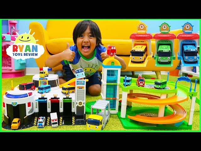 Tayo The Little Bus Parking Garage Toys Cars for Kids!!!! class=