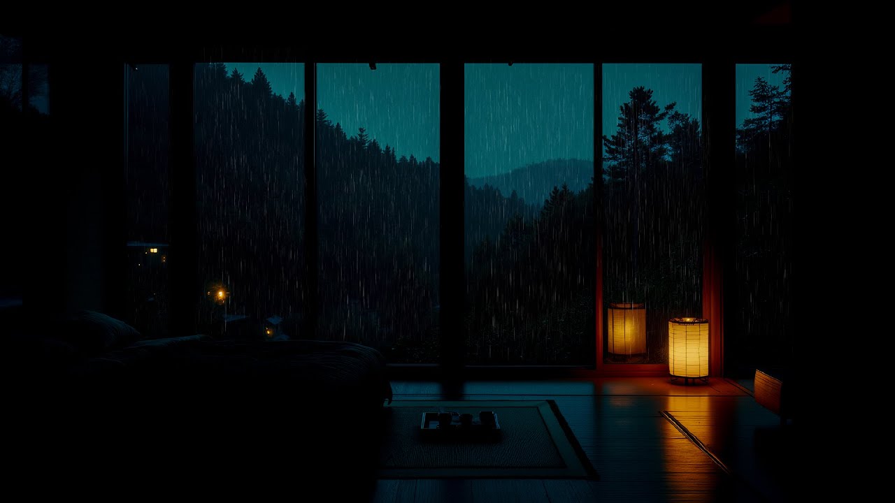 Perfect Rain Sounds & Piano in Cozy Mountain Bedroom with Wall Lamp 🌧️ Rain on Window for Deep Sleep