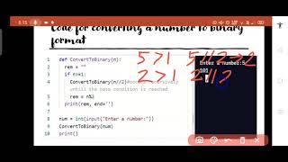 • Python code to print a number in the binary format •